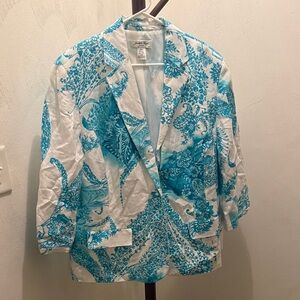 Elegant Turquoise Floral Blazer